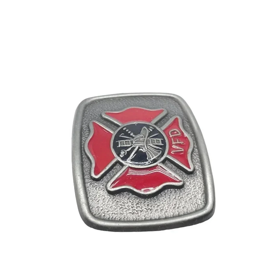 Trophy Buckle Volunteer Fire Department Belt Buckle Silver Tone Vintage